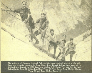 Scouts from the first Dimond-O session in 1926 scale Half Dome