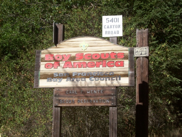 Entrance sign to Wente Scout Reservation from Canyon road